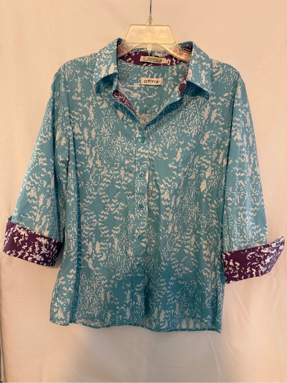 Orvis Teal & Purple Print Button-Down Shirt